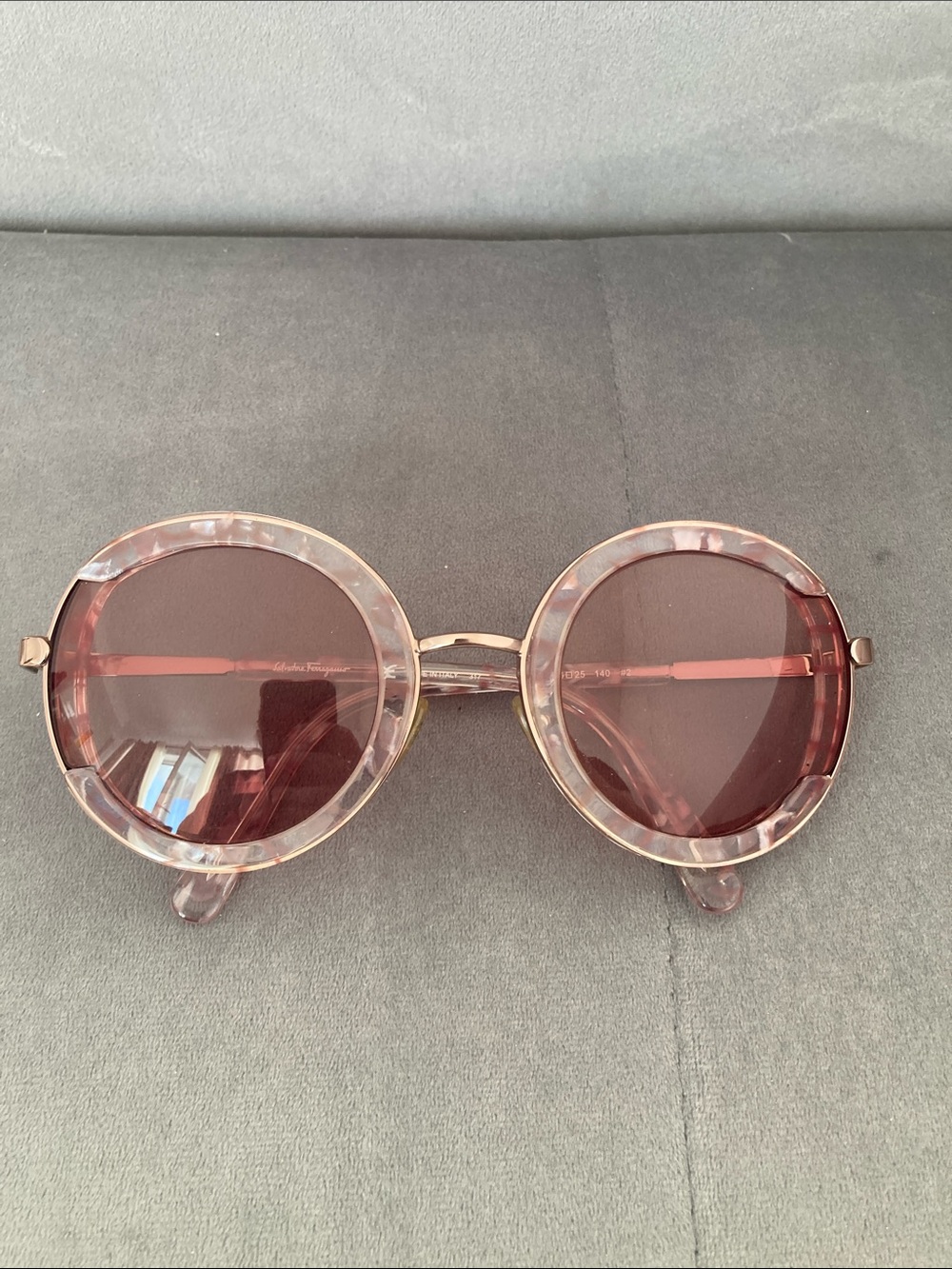 Salvatore Ferragamo Round Pink Tortoiseshell Sunglasses